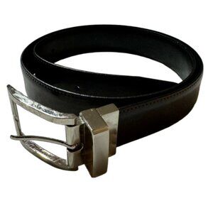Mens 36 Brown Black Leather Belt 33-35Inches Adjustable Buckle